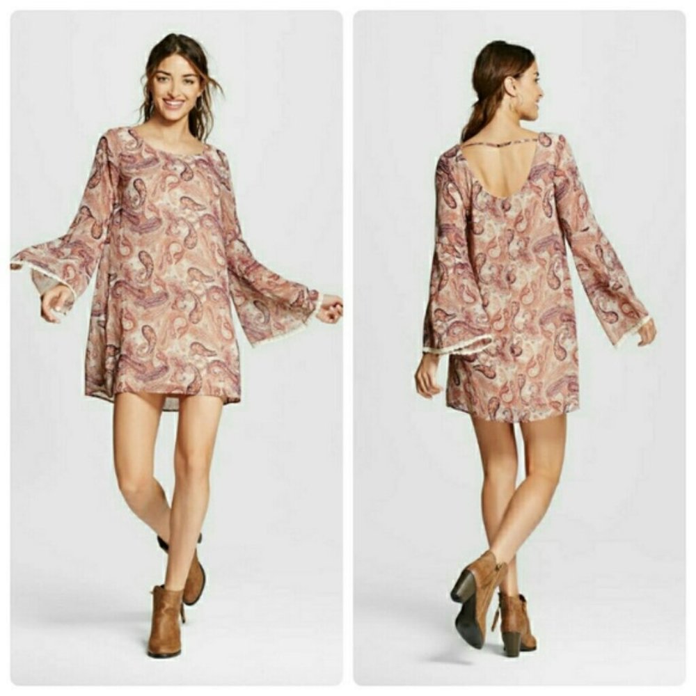 xhilaration Boho Paisley Dress w/Sheer Bell Sleeves M